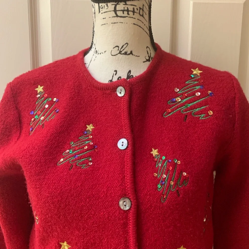 Vintage Karen Scott Festive Red Christmas Cardigan